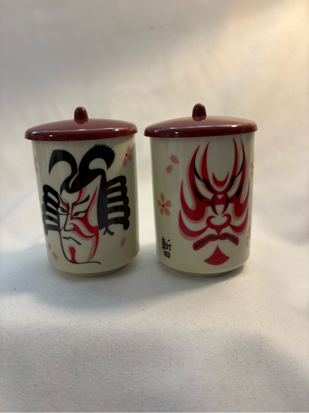 2- vintage Japanese, porcelain lidded teacup beakers.